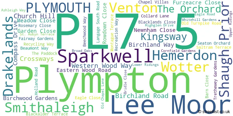 A word cloud for the PL7 5 postcode
